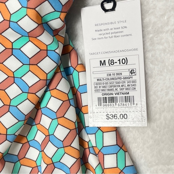 SHADE & SHORE Womens One Piece Deep V-neck Multi Geometric Print Medium 8/10 - Picture 8 of 12